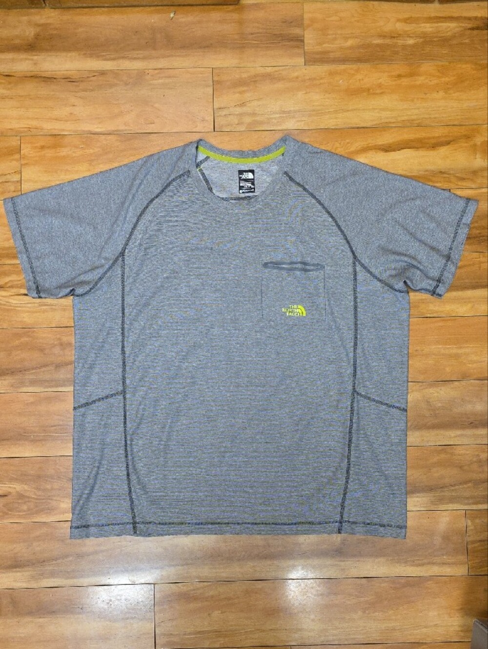 The North Face FlashDry Striped Pocket Active T-Shirt Men's XXL Grey Lime Green